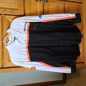 Men's XL Harley-Davidson long sleeve button down staff shirt black white & orang